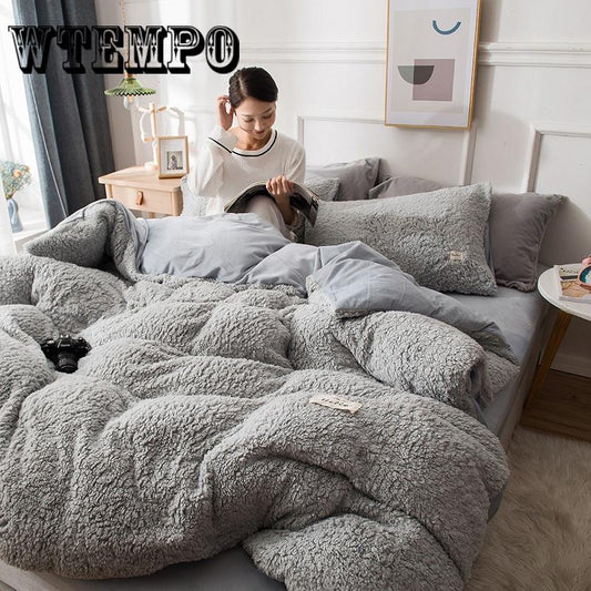4pcs Cashmere Bedding Set Winter Warm Duvet Cover Sheet Pillowcase King Queen Size Bed Linen