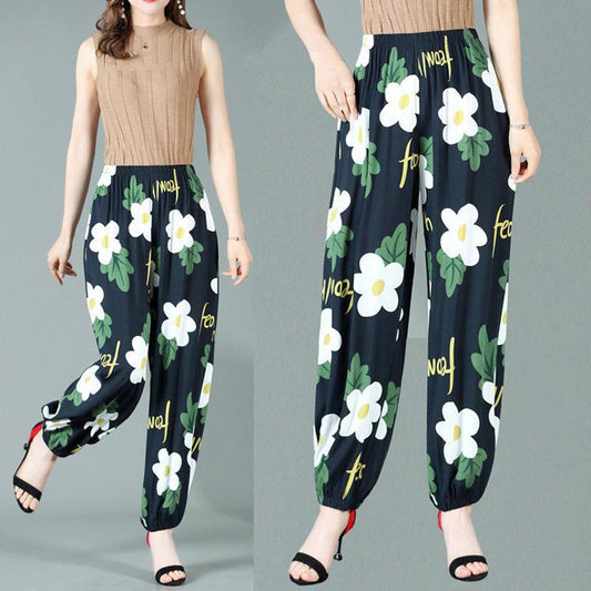 Middle-aged and Elderly Women's Pants Spring and Summer Thin Mother Pants Dancing Bloomers Anti-mosquito Pants Wearing Cotton Silk Long Pants