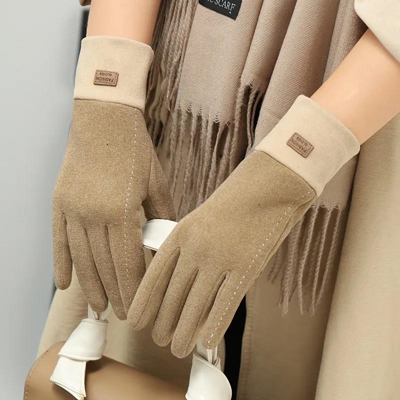 Gloves Female Winter Plus Velvet Warm Korean Version Cute Student Cold-proof Touch Screen Riding Velvet Gloves
