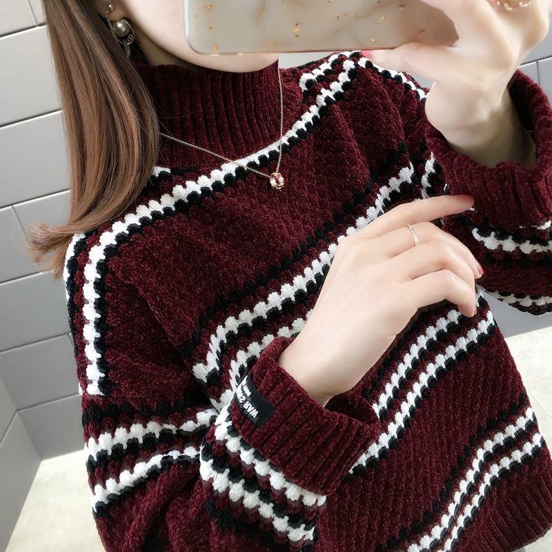 Winter High Neck Knitted Sweater Fashionable Loose Thick Coat Fashionable Simple Female Top