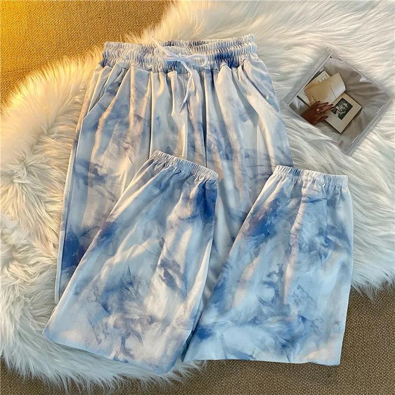 Net Red Tie-dye Beam Pants Female Girl Fried Street Korean Version of Hong Kong Flavor Loose Harajuku Bf Wind Student Trend