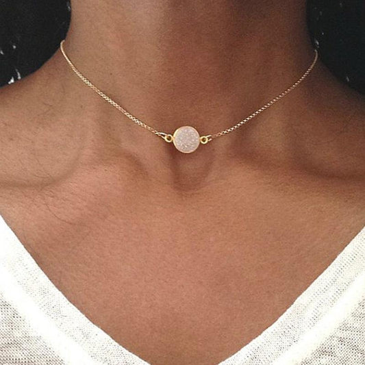 European and American Geometric Resin Disc Clavicle Chain Necklace