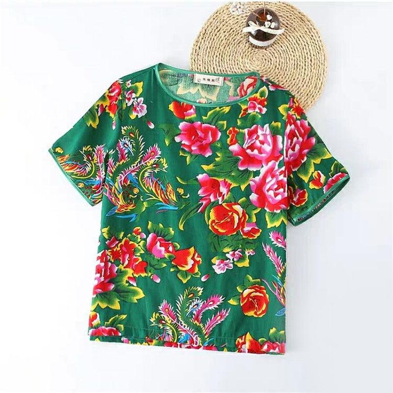 Chinese Style Printed Clothes Safflower T-shirt Lovers Personality Trend Top