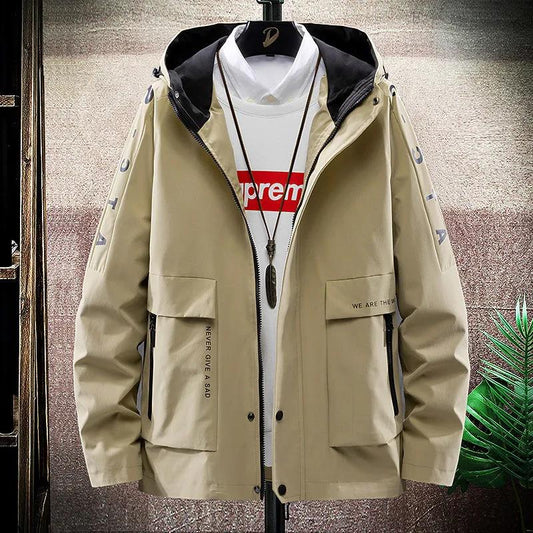 Spring & Fall Boutique Jacket Men Hooded Coat Trendy Casual Top Loose and Comfortable Windbreaker Regular