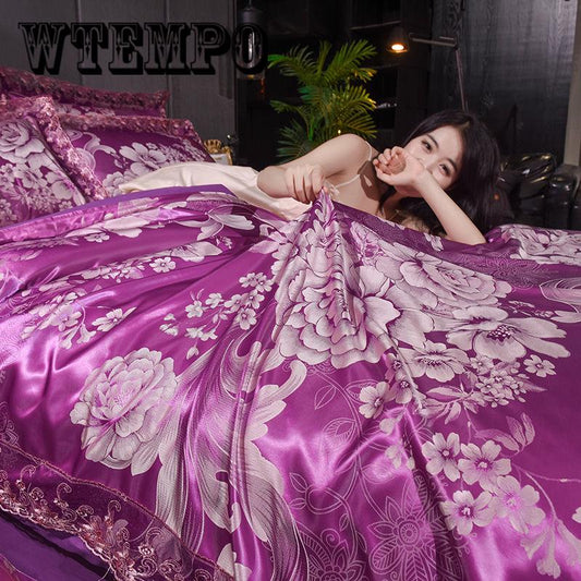 European Luxury Jacquard Bedding set Lace Duvet Cover Bed Sheet Pillowcases Queen King size
