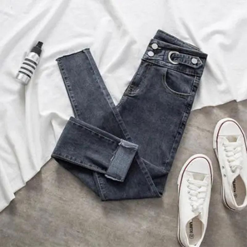 Women's Jeans Spring and Autumn Skinny Pants High Waist Elastic Pencil Pants Ninth Pencil Pants Slim Pants