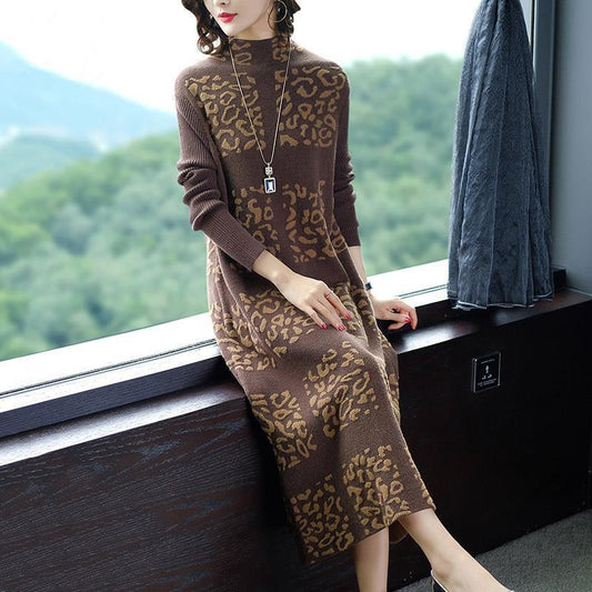 Autumn and Winter Middle-aged and Elderly Thick Dress Long-sleeved Elegant Mother Slim Long Base Skirt