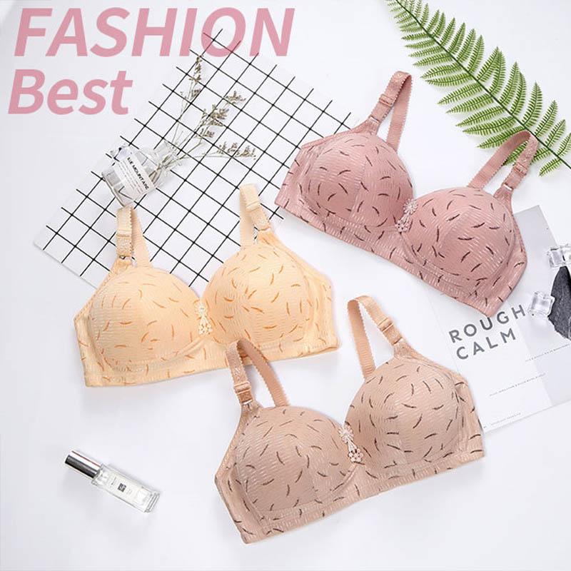 Women Printed Pattern Sexy No Steel Ring Large Size Thin Section Gathering Adjustable Anti-sagging Anti-glare Soft and Comfortable Full Cup Bra