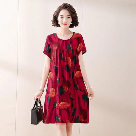 Middle-aged Women's Dress Nightdress Large Size Pajamas Casual Loose Home Service Summer