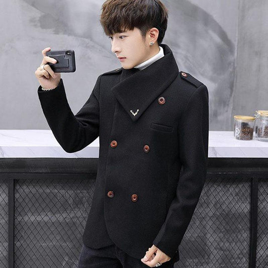 Autumn and Winter Small Windbreaker Male Korean Style Trend Personality Handsome Slim Short Coat Male Woolen Coat