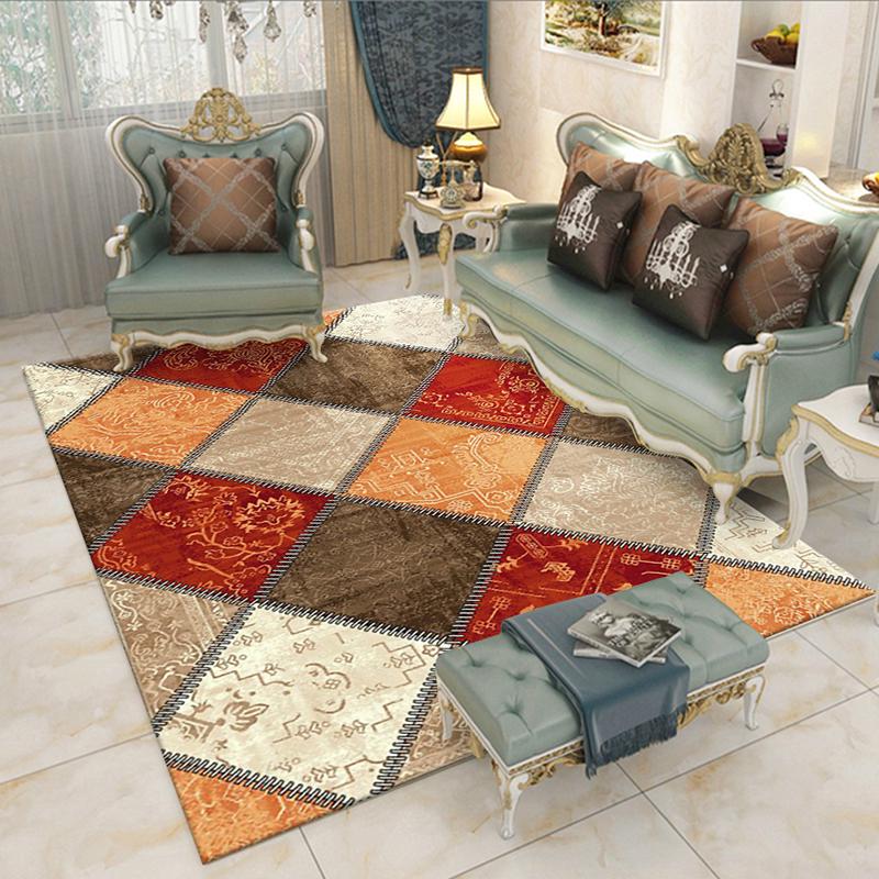 Carpet Rug for Living Room Printing Geometric Wood Floor Rug Non-slip Carpet for Bedroom Parlor