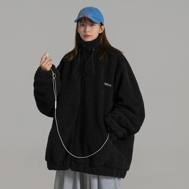 Stand-up Collar Lamb Velvet Jacket Women's Autumn and Winter Plus Velvet Thickening Warm Casual Clothes Plus Velvet Breathable