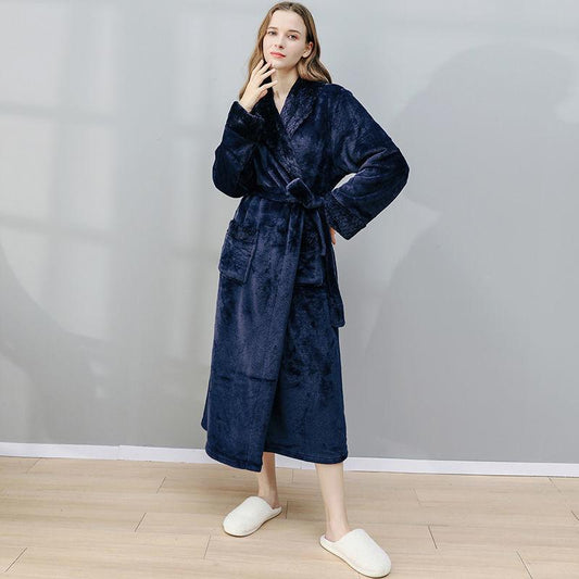 Autumn and Winter Long Nightgown Female Coral Fleece Thick Warm Flannel Bathrobe Zipper Pajamas Dress Noble Intellectual