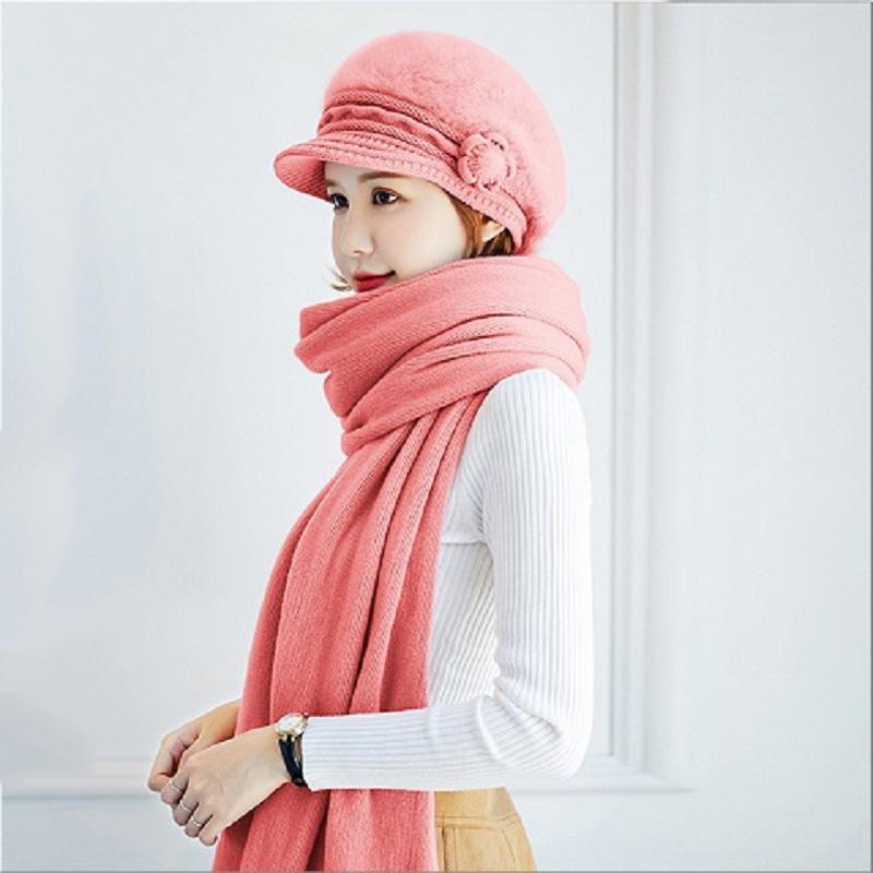 2pcs/set Winter Women's Hat + Scarf Set Girl Warm Beanies Hat for Girl Scarf Pompoms Winter Hats