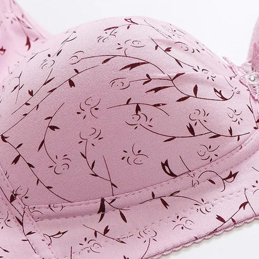 Printing Large Size Bra Thin Section No Steel Ring Ladies Beauty Back Bra Receiving Breast Bra Gathering Anti-sagging Underwear