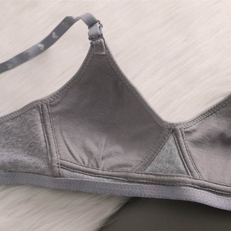 Schoolgirls Pure Cotton No Steel Ring Thin Bra Gathers and Shapes The Top Support Solid Color Glossy Cotton Comfortable Soft Bra