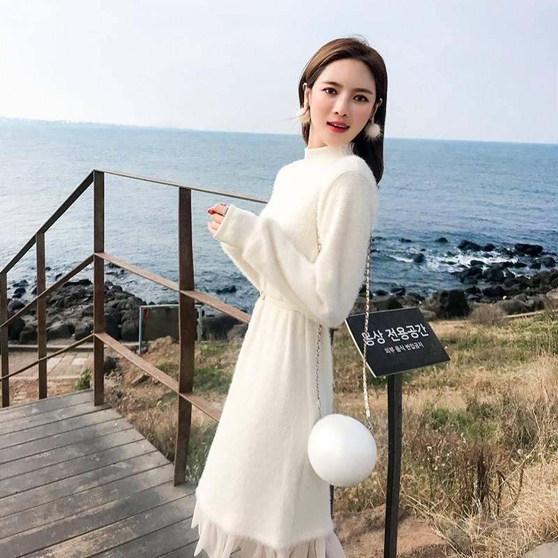 Pofulove plush dress female new Korean loose student plus size fairy net yarn bottoming skirt