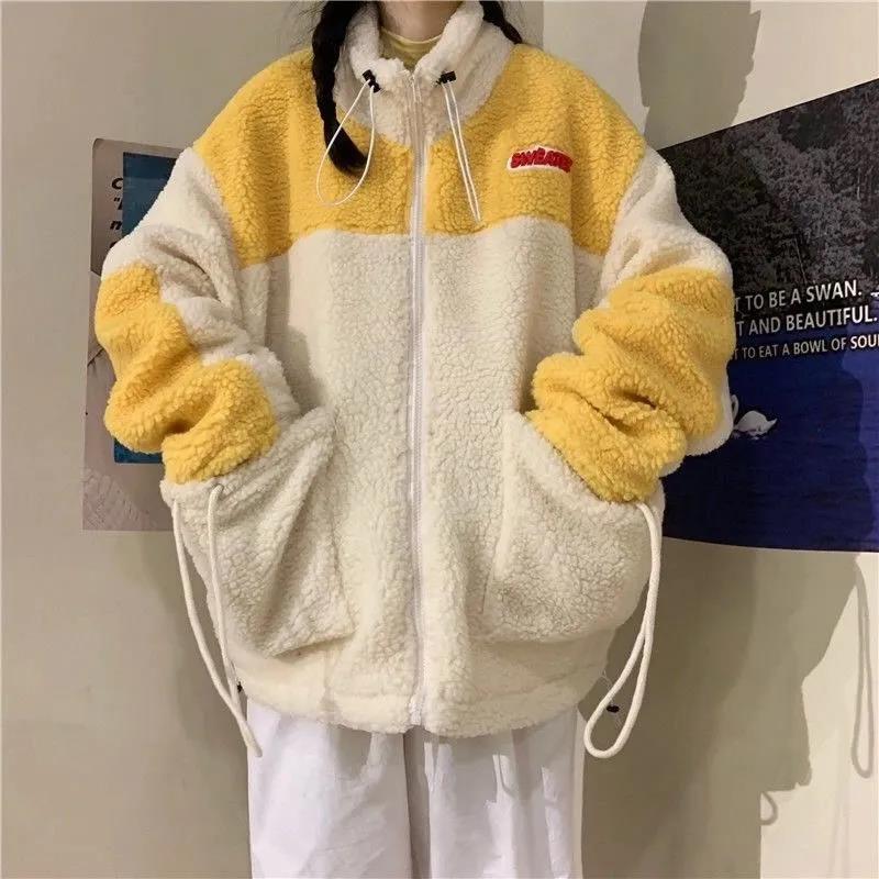 Autumn and Winter Vibe Wind Plus Velvet Thickening Imitation Lamb Velvet Student Sweater Women Lazy Style Cardigan Jacket Female Loose Students