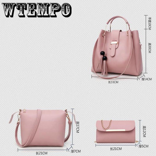 Trend three-piece handbags casual bag simple wild handbag tassel Messenger bag fashion