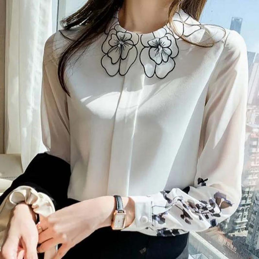 Spring and Autumn Clothes Slimming Top Women's Loose Long-sleeved Shirt All-match T-shirt