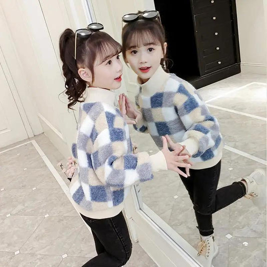Girls Plus Fleece Sweater Winter Quilted Padded Windproof Warm Top