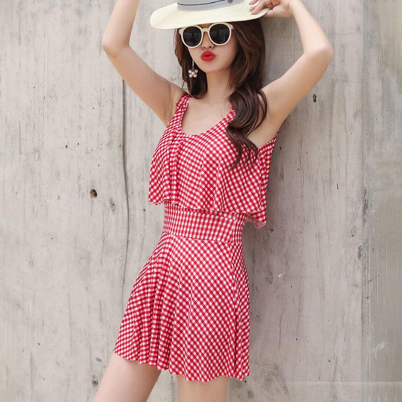 Swimsuit Women's One-piece Skirt-style Small Breasts Gather To Show Thinness and Cover Belly Swimsuit Large Size Sweet One-piece Swimsuit