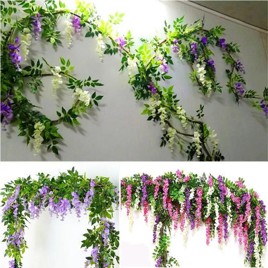 Artificial Wisteria Flower Bean Flower String Violet Plastic Silk Flower Decoration Vine Plant Flower Wedding Fake Flower Rattan