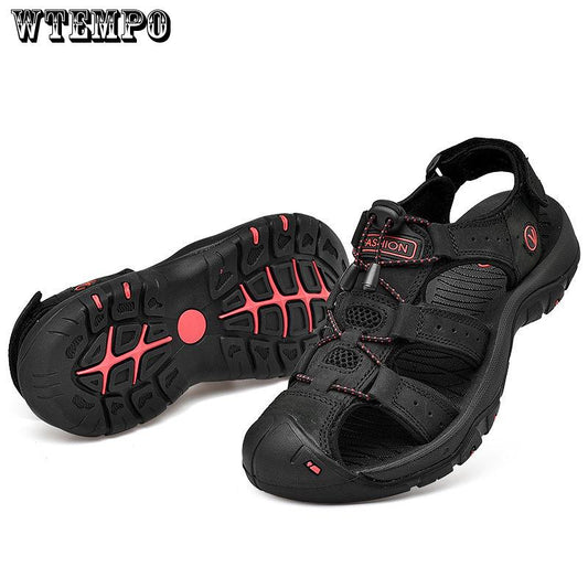 Casual Shoes Fashion Footwear Sandals Men Breathable Beach Real Leather Big Size