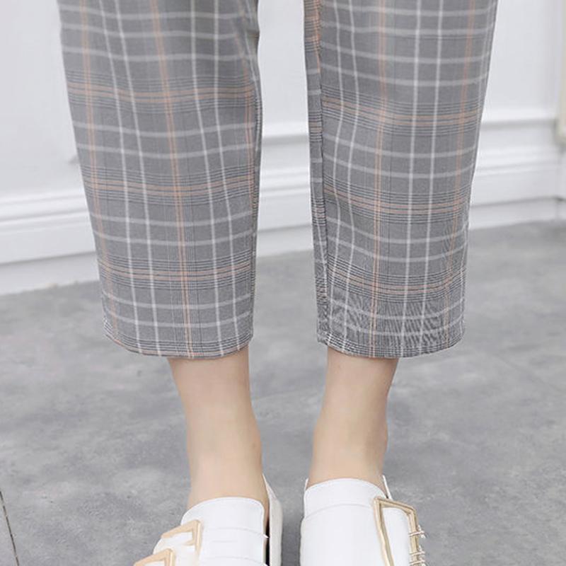 Women's Loose and Thin Casual Plaid Suit Women's Casual Pants Two-piece Suit Round Neck Short Sleeve + Casual Straight-leg Pants Ladies Daily Suit