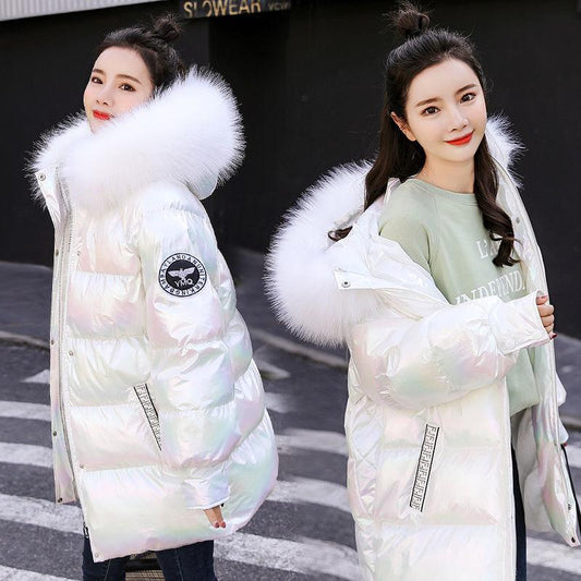 Glossy Down Padded Jacket Women Mid-length Winter Western Style Loose Padded Disposable Padded Jacket