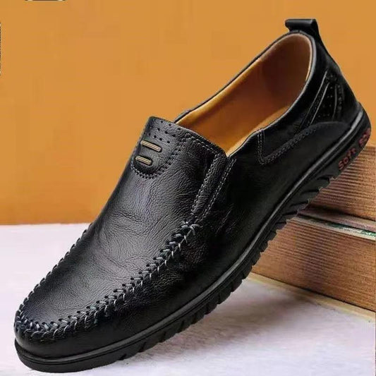 Spring Breathable Men's Leather Shoes Casual All-match Slip-on Flat Shoes Comfortable Breathable Moccasins Driving Shoes