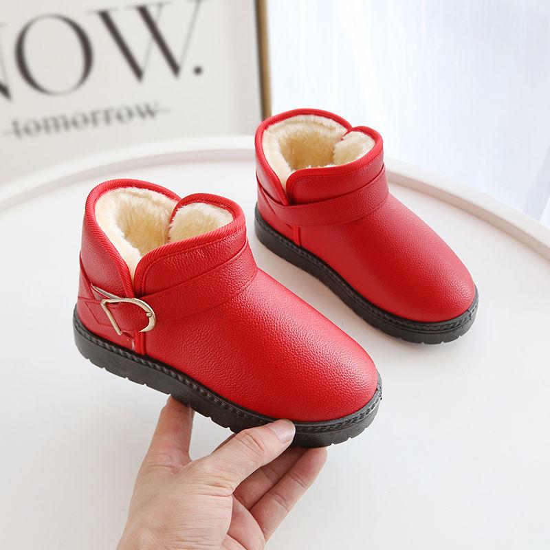 Kid's Solid Color Cotton Short Boots Children's Winter Cotton Shoes Waterproof Non Slip Warm Shoes