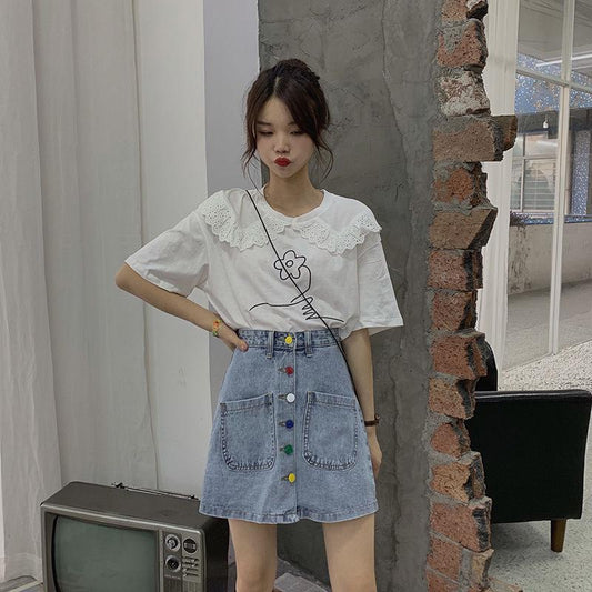 Denim Skirt Spring Summer Women Short A-line Buttom Skirts High Waist Slim Pocket Clothes for Female Causal Summer Women Skirt