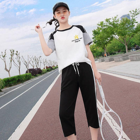 Sports Suit Women's Short-sleeved Cute T-shirt Summer Casual Loose Sports Pants Fabric Soft and Light Breathable Home Wear Sports Suit