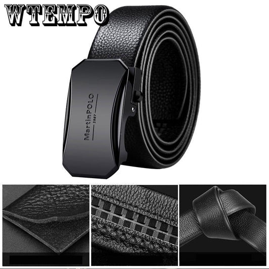 Father's Day Gift Men's Leather Belt Automatic Buckle with Smooth Casual Business Belt