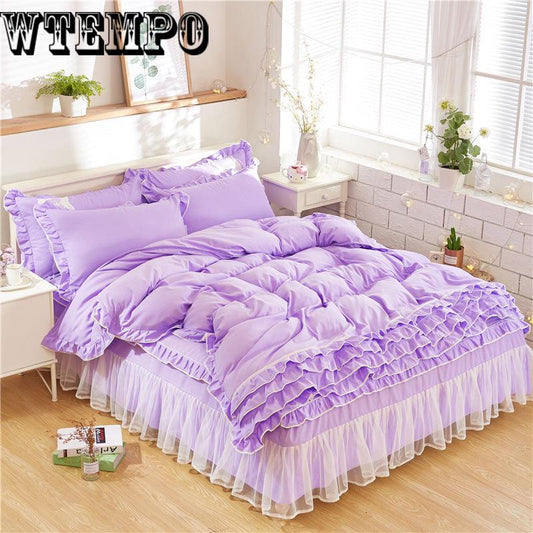Bedroom Home Kits Bedding Cotton Winter Soft Solid Color Bed Skirt Set