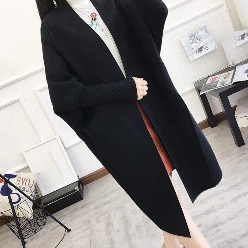 Autumn and Winter Fashion Cardigan Mid-length Long-sleeved Casual Sweater Loose Pocket Coat