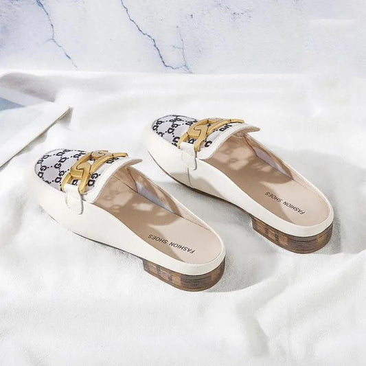 Summer Soft Leather Toe Cap Half-toe Shoes Sandals Comfortable for Outer Wear Women's Flat Sandals Women's Flat Shoes for Indoor and Outdoor Wear