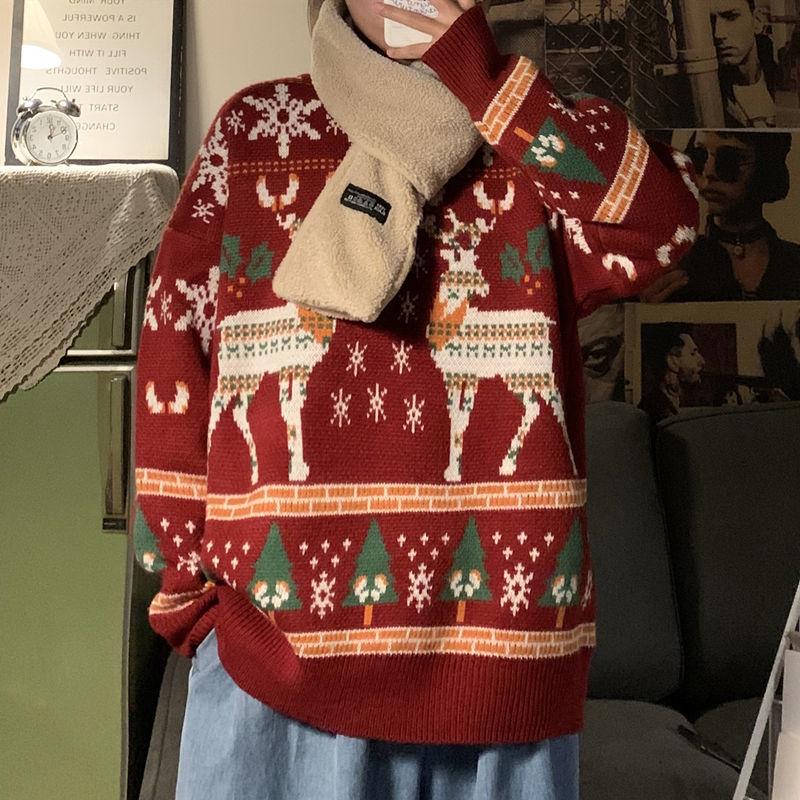Autumn and Winter Loose Sweater Thick Style Lovers Jacket Hong Kong Style Korean Loose and Lazy Christmas Sweater