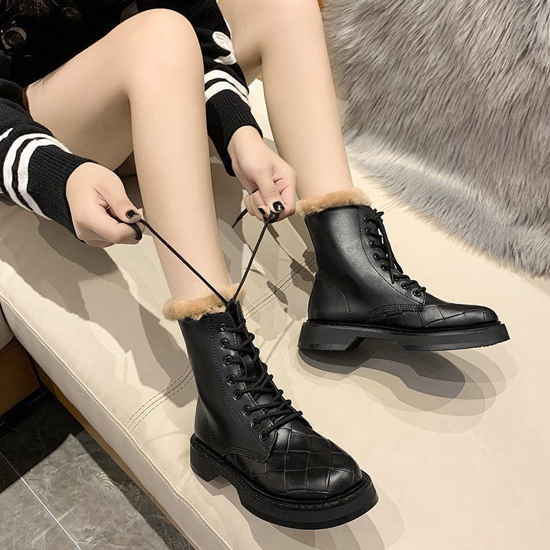 Waterproof Non-Slip Flat Ankle Boots Women Plus Velvet Winter Boots Ladies Leather Snow Boots Female Martens Boots