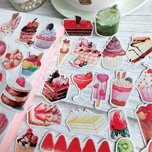100pcs Sweet Cake Seal Stickers Set Chocolate Fruit Pudding Cream Donuts Sticker for DIY Decoration Kids Gift