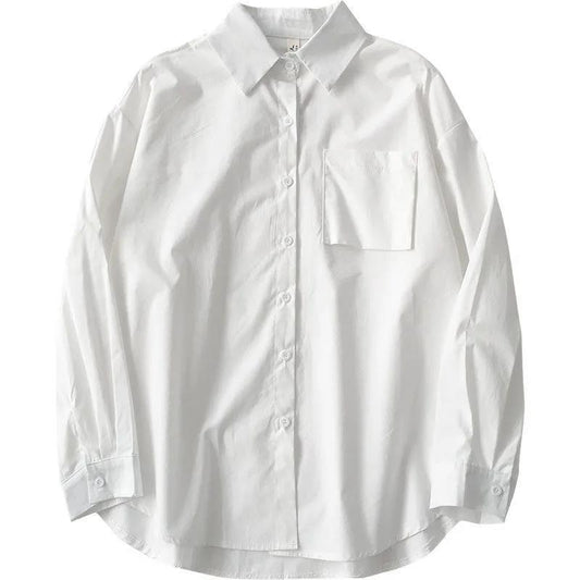 Fall/Winter Women's JK Uniform Shirt Long Sleeve Basic Loose Student White Classic Shirt Base Top