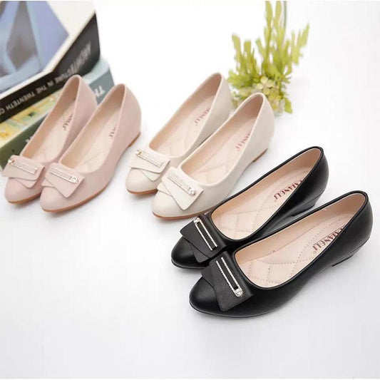Soft Leather Spring and Autumn Wedge Heel Women's Shoes All-match Work Women's Flat Leather Shoes