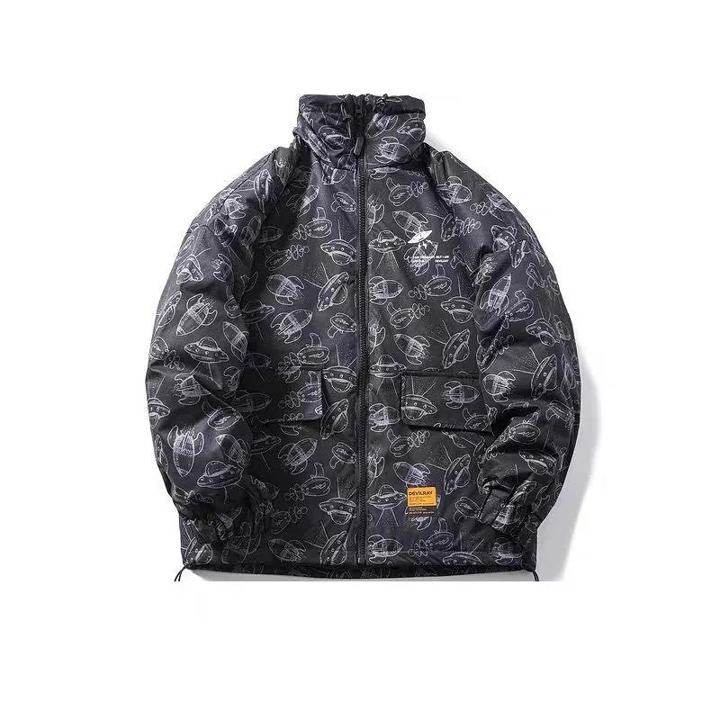 Winter Youth Printed Stand Collar Winter Coat Men and Women Lovers Loose Thickened Warm Cotton Padded Jacket