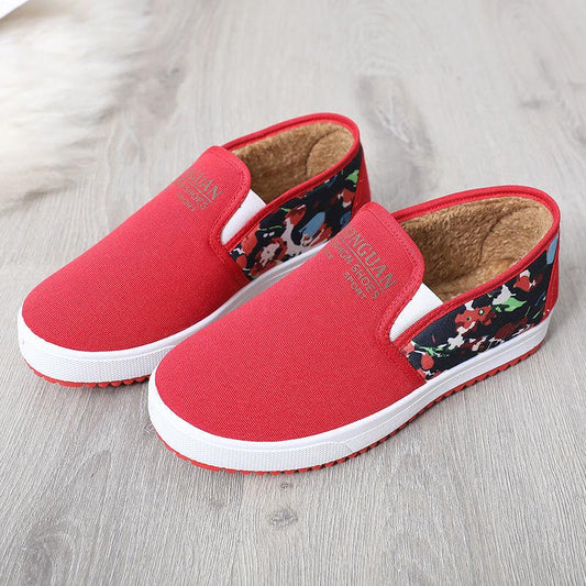 Winter Women's Shoes Korean One-step Lazy Cotton Shoes Flat Canvas Shoes Plus Velvet Warm Casual Shoes
