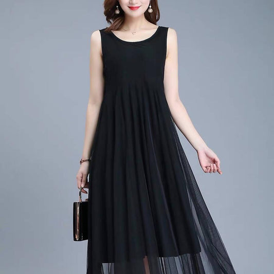 Fashion Women Summer Camisole Dress Chiffon Strap Dress Loose V-neck Mesh Legging Sundress