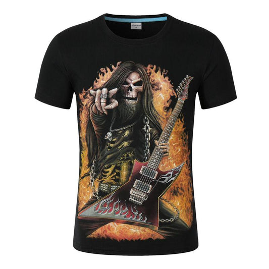 3d T Shirt Casual Top Streatwear Short Sleeve Guitar Skull Summer Tshirt Men's T-shirt