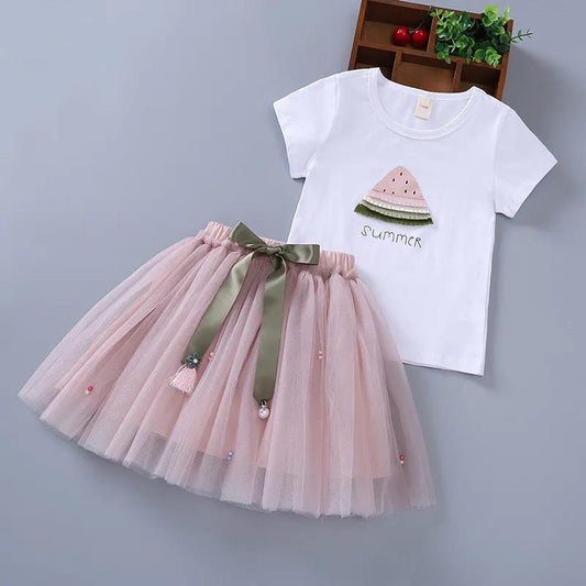 Two-piece Suit Summer Girl Suit Children's Thin Short-sleeved Skirt Suit Baby Cotton