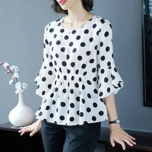 Women's Summer Chiffon Large Size Short-sleeved Top Loose All-match Round Neck T-shirt