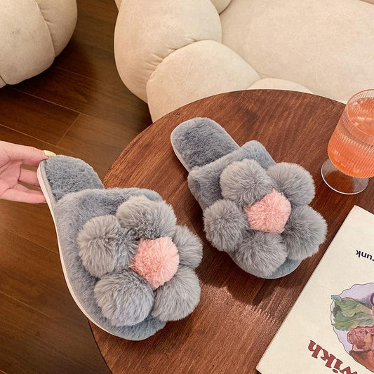 Autumn and Winter Big Flower Design Slippers Non-slip Thermal Insulation Cotton Shoes Comfortable Casual Fashion